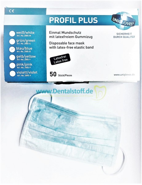 Gesichtsmaske Profil Plus Mundschutz mit Gummizug, latexfrei - 50 Stück