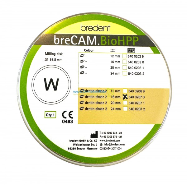 breCAM.BioHPP Ø 98,5 x 20mm dentin-shade 2 54002071