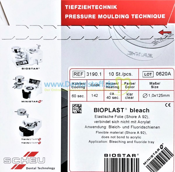 Bioplast Bleach Tiefziehfolie 1,0 x 125mm rund klar