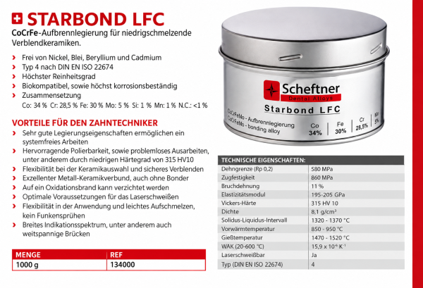 Starbond LFC NEM Aufbrennlegierung für niedigschmelzende Keramikmassen 134000 - 1000g