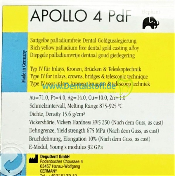 Apollo 4 PdF- hochgoldhaltige Au-Pt Gusslegierung 5317130008