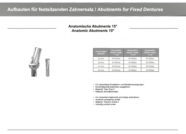 ixx2 Abutment Anatomisch 15° inkl. Zentralschraube