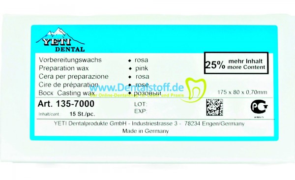 Vorbereitungswachs Platten rosa - 15 Stück